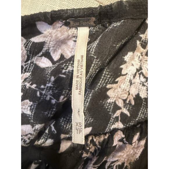 Free People Floral Mini Dress XS Black Pink Boho Peasant Tunic Long Sleeve - Picture 12 of 12